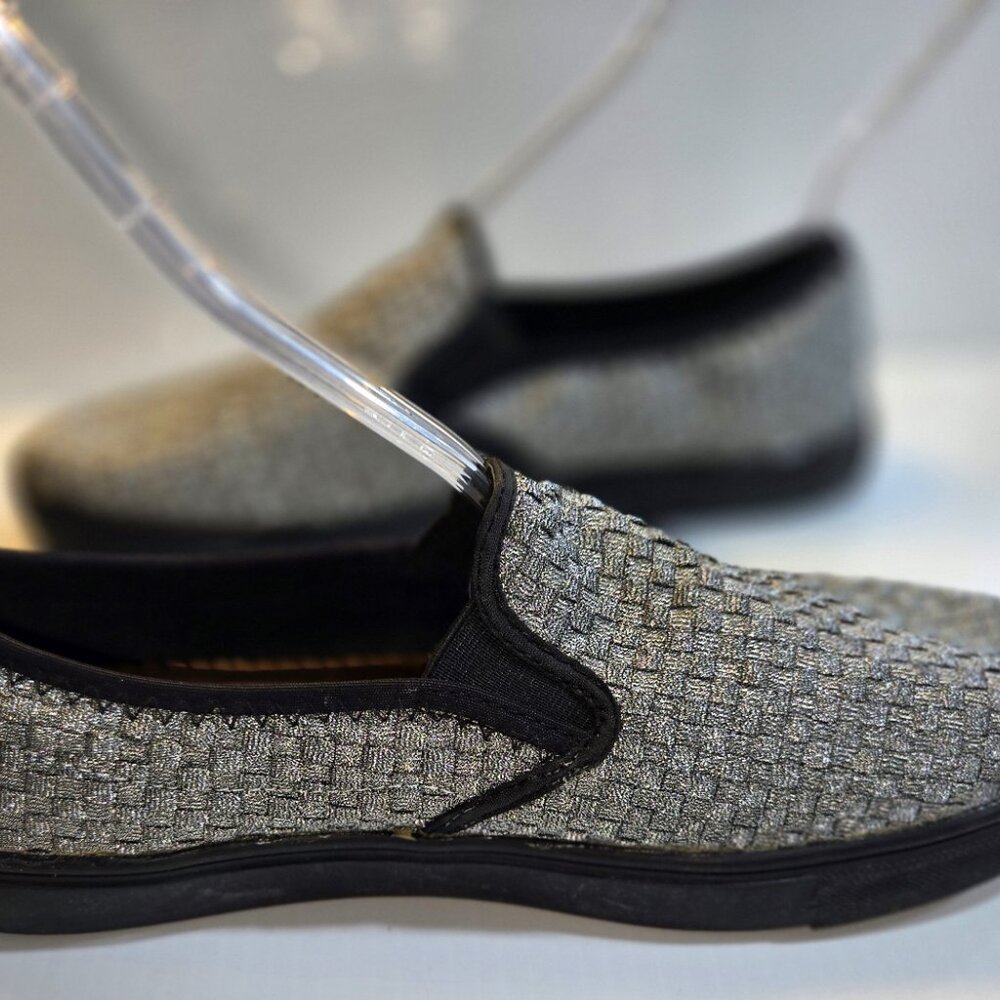 Bernie Mev Verona Women's Woven Pewter Metallic Slip-On Sneakers Size 9.5 EU41